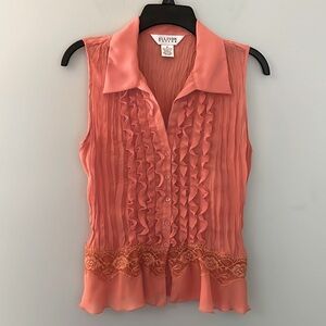 Allison Taylor EUC orange‎ ruffle front sleeveless top. Size medium.